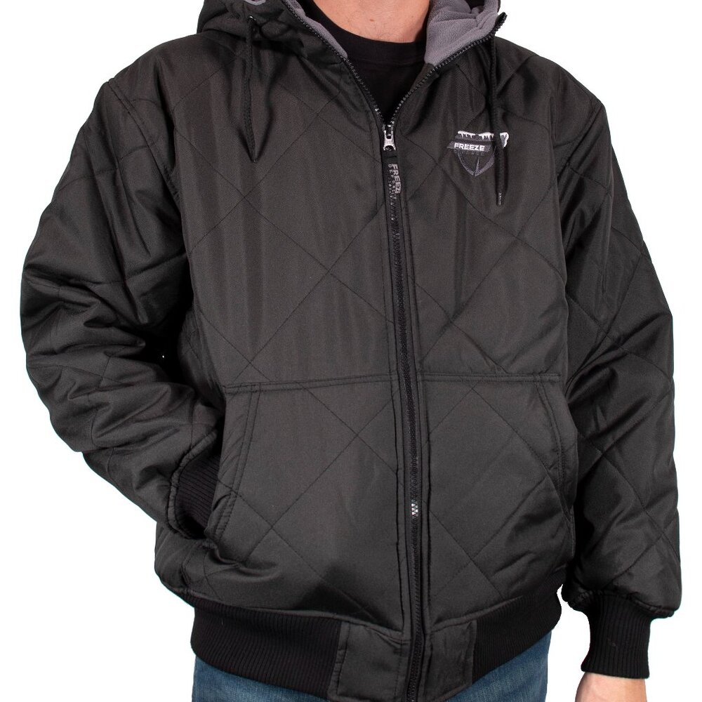 Men's XL Black Fleece-Lined Quilted Winter Jacket Coat from Freeze Defense